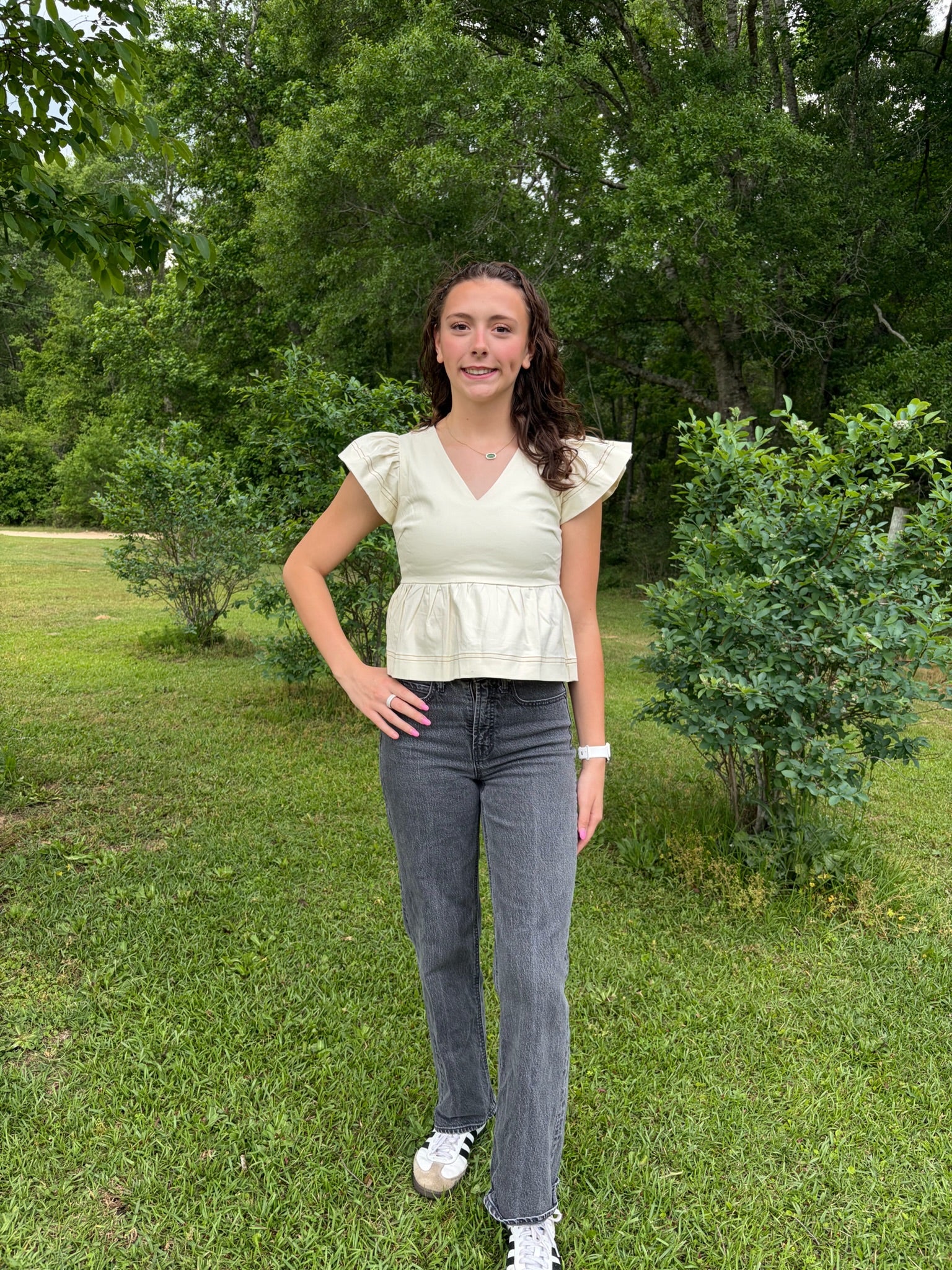 Cream Ruffled Sleeve Top